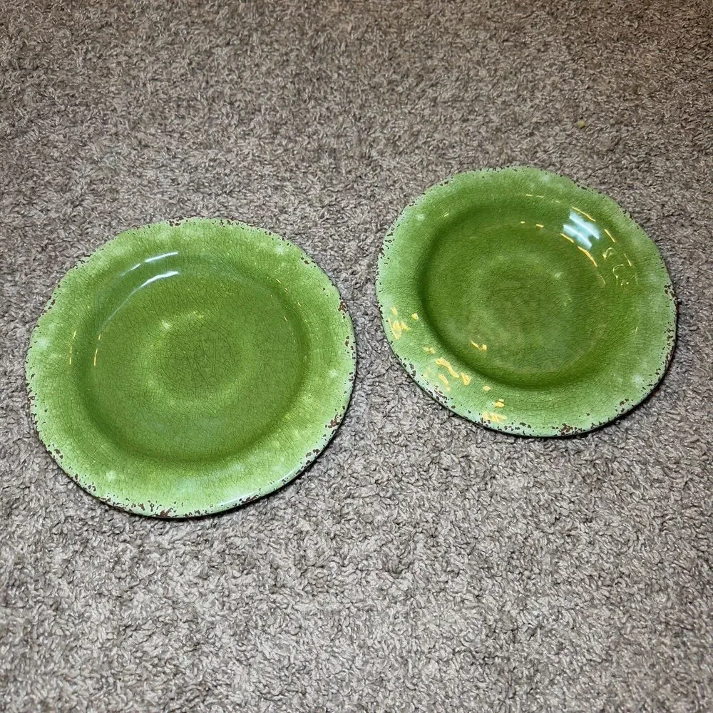 Pier 1 Imports CARMELO Green Melamine Plates Bowls LOT of 9 Snack Set Crackle